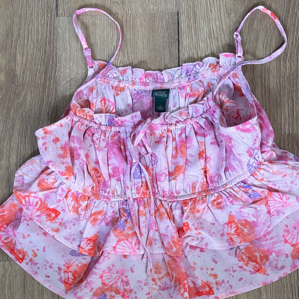 wild fable Pink Floral Ruffle Camisole with Orange Accents